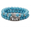 2 bracelets en pierres turquoises avec tête de bouddha et symbole argentés